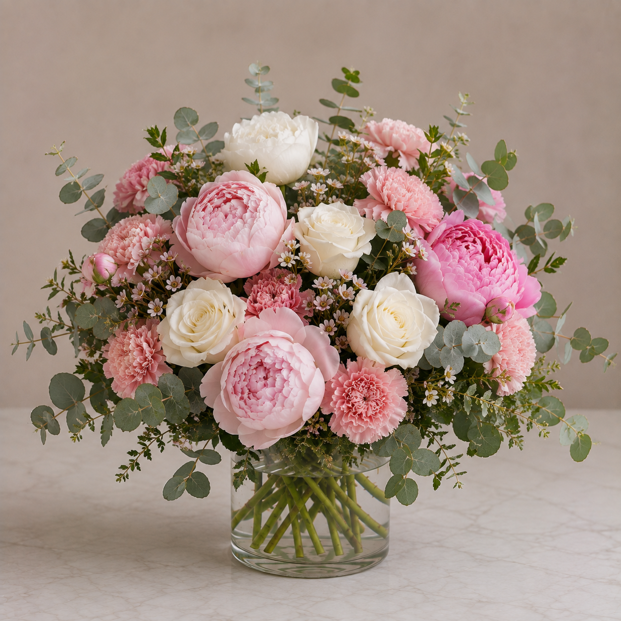 Peonies & White Roses Birthday Bouquet