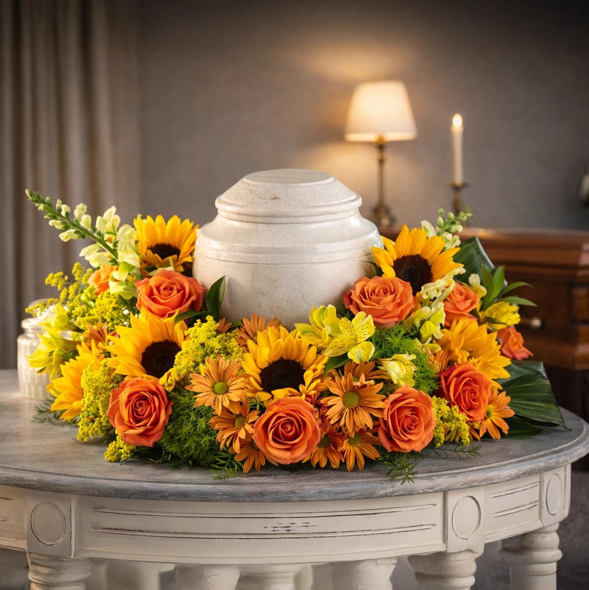 Golden Sunflower Urn Arrangement